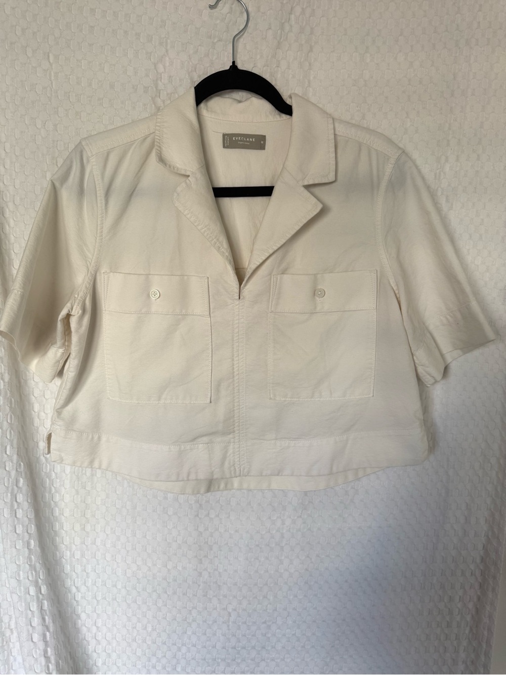 Everlane Ivory Organic Cotton Cropped Utility Shirt Top Size Medium - Picture 2 of 6